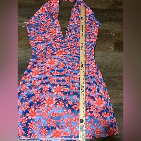 Belle Badgley Mischka Delilah Halter Dress Floral Coral and Blue Size 12 - Picture 8 of 14